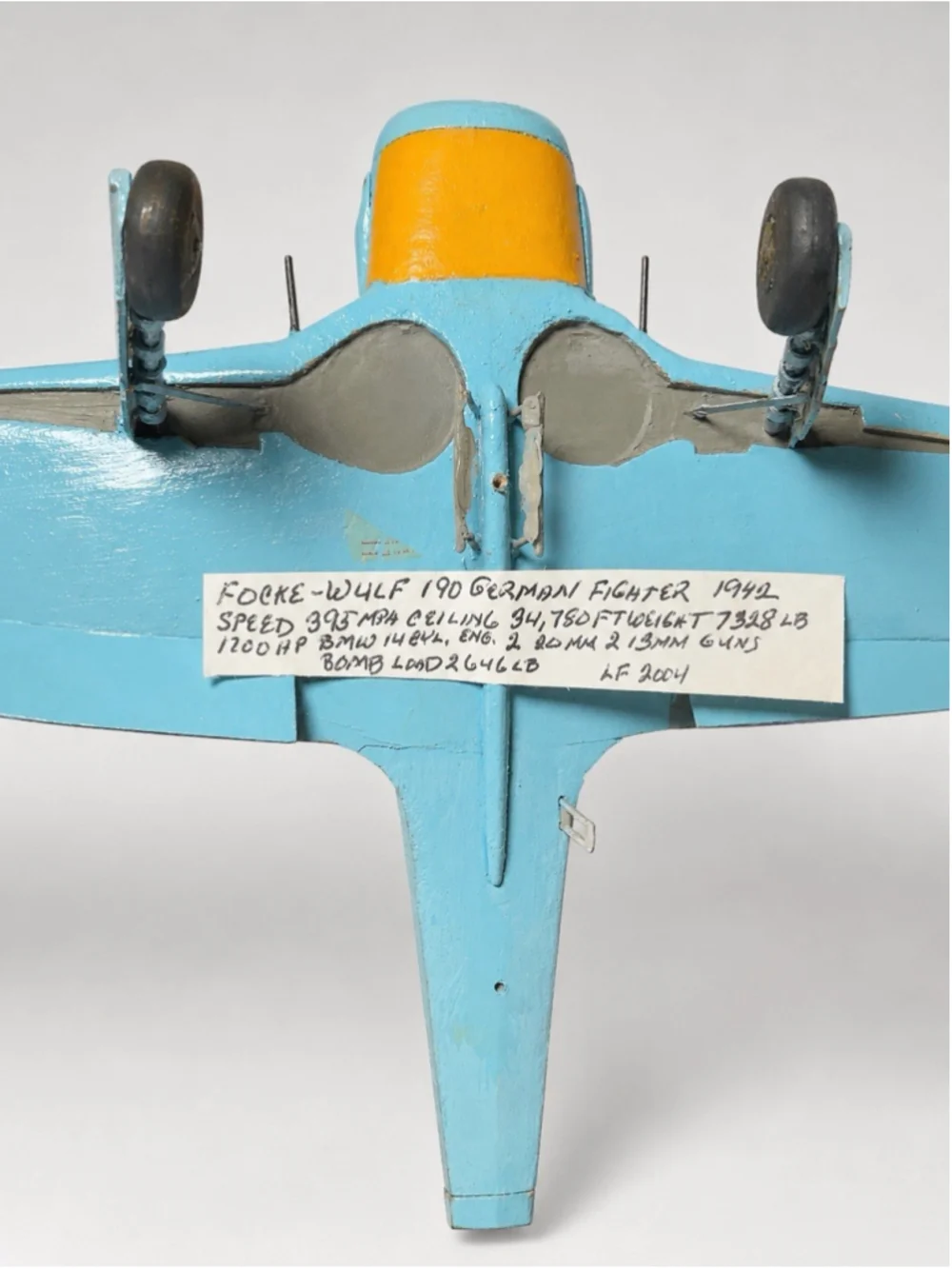 Hand Carved Wood Focke-Wulf Fw 190 WWII German Fighter Model Signed 2004